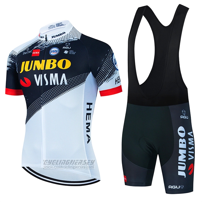 2022 Cycling Jersey Jumbo Visma White Black Short Sleeve and Bib Short